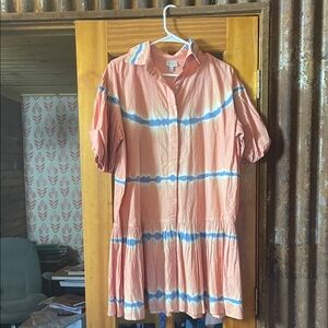 WKND WYFR Pinky-Orange and Blue Tie-Dye Mini Dress